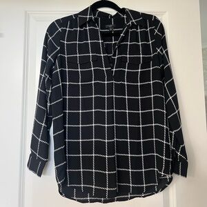 Ann Taylor Black and White Grid Blouse